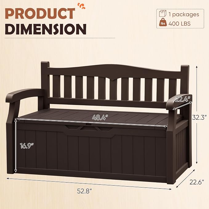 JUMMICO 80 Gallon Resin Outdoor Storage Bench Waterproof, Deck Box | Large Deck - Image 3