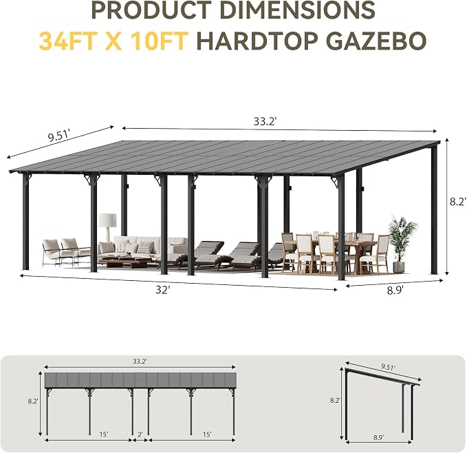 Aoxun 34’x10’ Gazebo for Patio, Gazebo Pergola - Image 2
