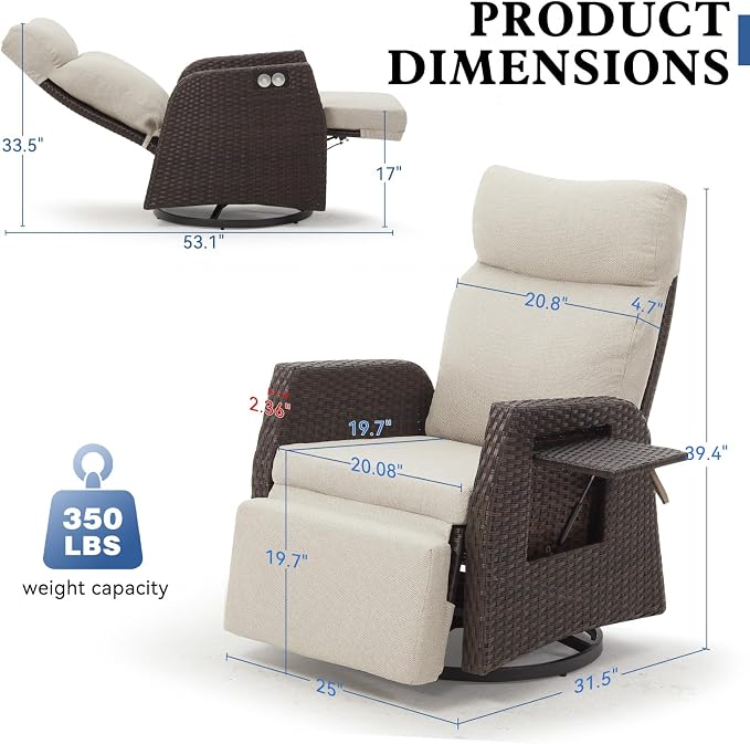 Outdoor Swivel Recliner Chair, Adjustable Patio Recliner, 2PK | Independent - Image 2