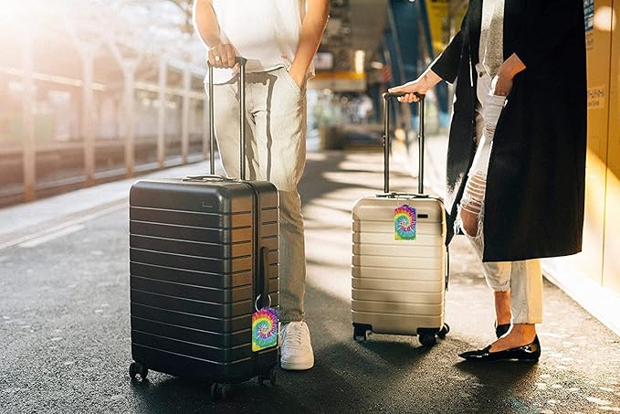 2 Pack Tie Dye Luggage Tags for Suitcases, Cool Leather Luggage Tag for Travel, Bag Tag Privacy Name ID Card Bag Labels for Friends Adults Kids Tourists