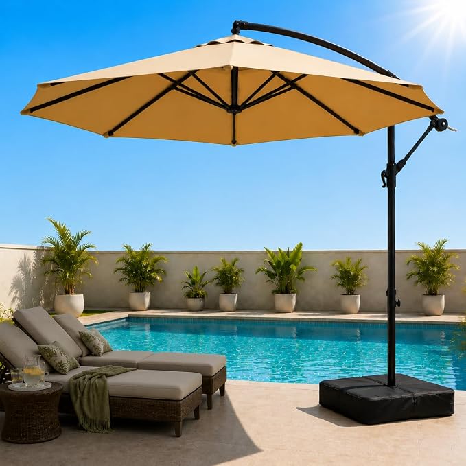 10FT Patio Umbrella with Base, Outdoor Umbrella Pool Umbrella Cantilever by Meulbaty