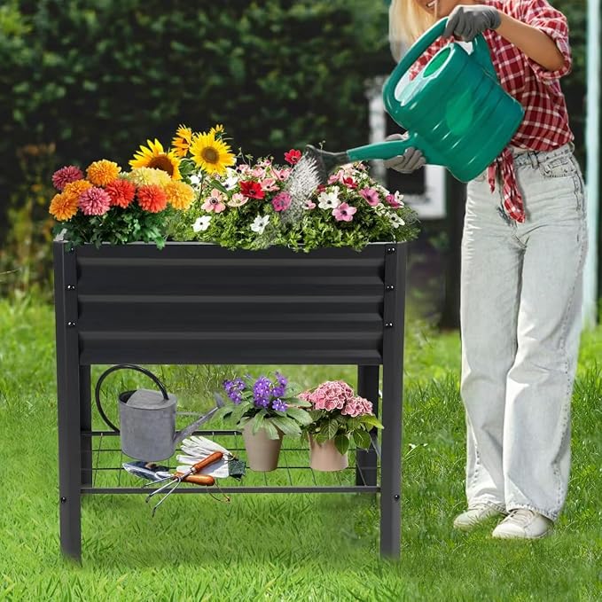 Raised Garden Bed with Legs and Shelf, Standing Raised Beds - Image 5