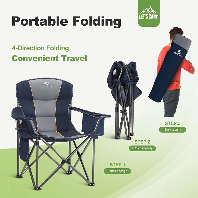 LET'S CAMP Folding Camping Chair Oversized Heavy Duty Padded Outdoor Chair | - Image 9