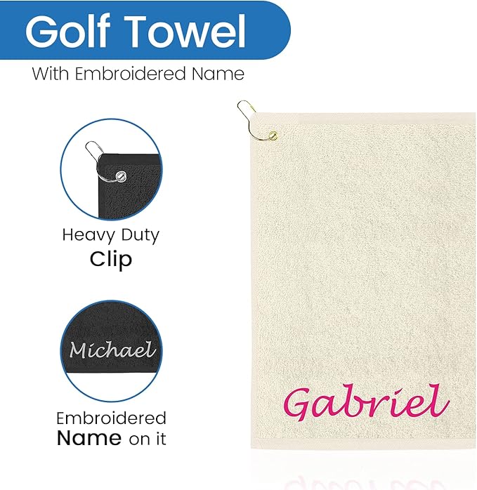 Personalized Passion Golf Towel with Embroidered Name - 16"x26" Custom Golf Towels with Clip - Soft & Highly Absorbent Plush Velour - Easily Wipes Away Sweat and Dirt - Gift for Golfers - Beige