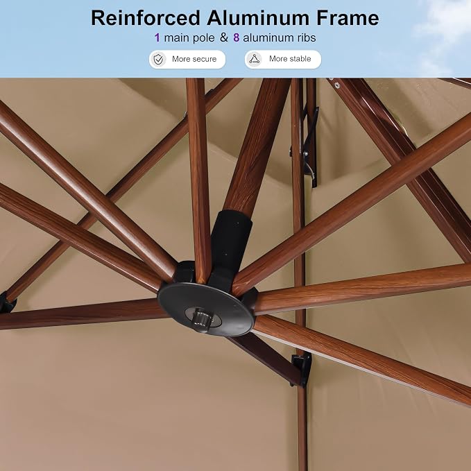 PURPLE LEAF Patio Umbrella 11ft Double Top Wood-Grain Finish, 240GSM - Image 7