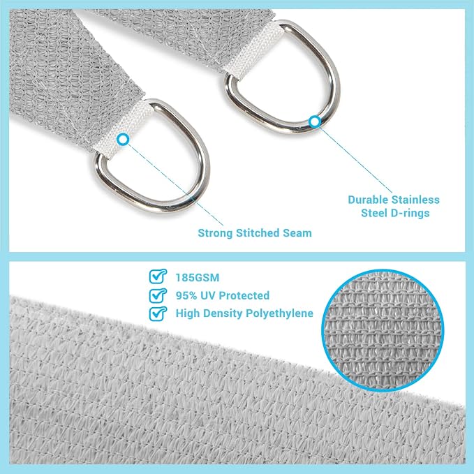AsterOutdoor Sun Shade Sail Rectangle 10' x 13' UV Block Canopy - Image 3