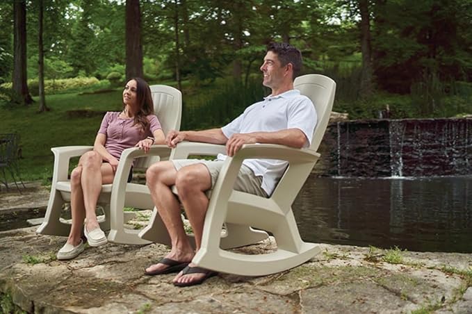 Rockaway Heavy Duty All Weather Patio or Deck Rocking Chair, Tan | Polyethylene - Image 3