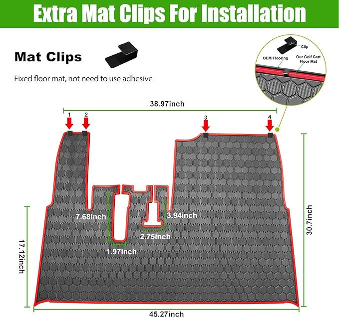 Golf Cart Floor Mat for Yamaha G29 Drive, Upgraded Non-Slip Full Coverage Liner Mats Replacement Thick Rubber, Hexagonal Pattern
