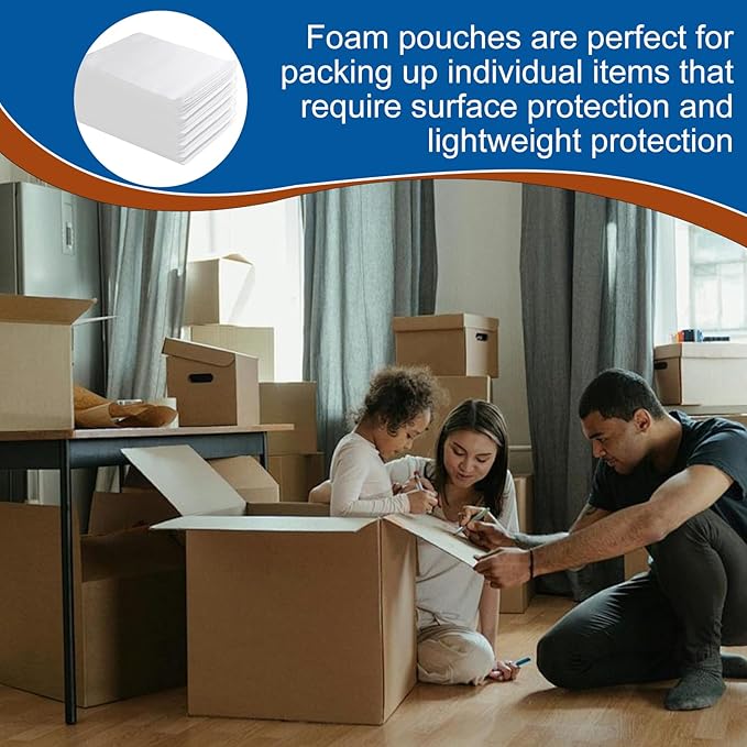 100 Pack Foam Pouches, Cushion Foam Wrap Pouches for Moving and Storing, 10"x12" Foam Wrap Pouches Protect Fragile Items, Protect Mug, Glasses, China, and Dishes, Packing supplies