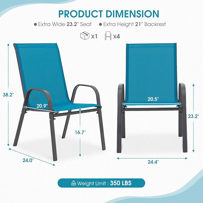 24.4" Wide Outdoor Patio Stackable Chairs Set of 4, Outside Furniture - Image 3