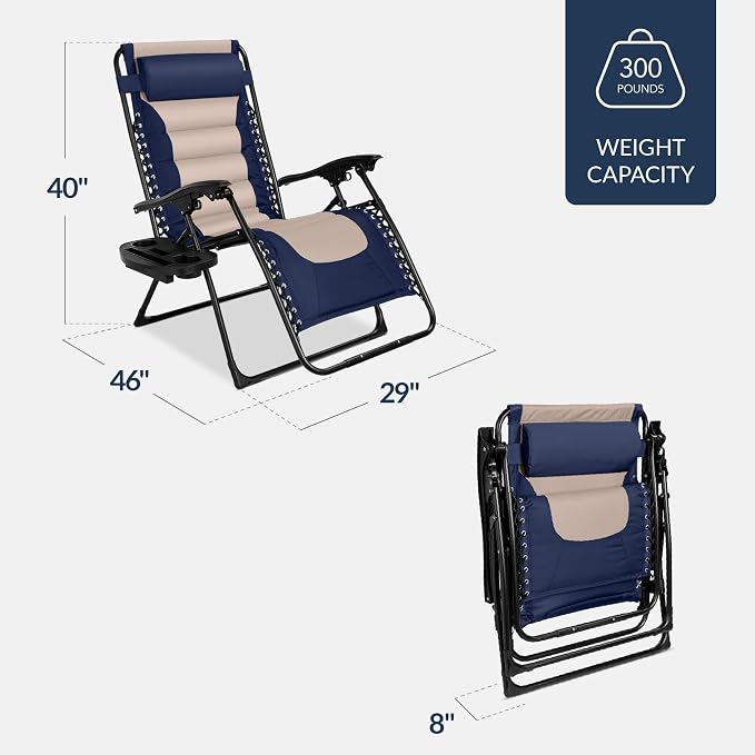 Best Choice Products Oversized Padded Zero Gravity Chair, Folding Outdoor Patio - Image 3