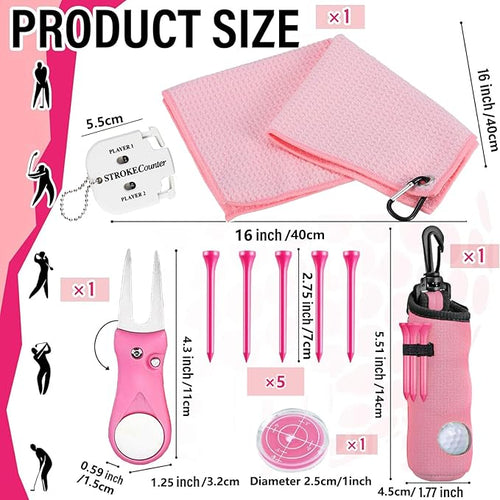11 Pcs Golf Accessories Kit, Include Golf Ball Bag with Hook Tees Towel Cleaner Brush Ball Marker Divot Tool Score Counter