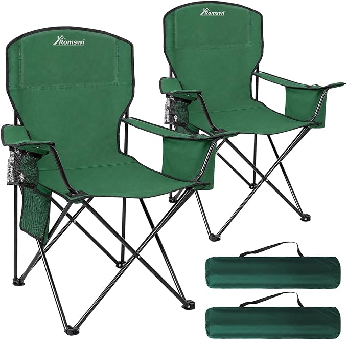 Camping Chairs for Adults, 2 Pack Heavy Duty Folding Chair by Romswi