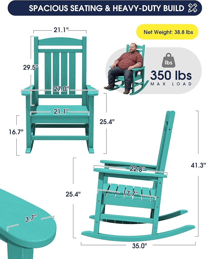 Oversized Outdoor Rocking Chairs Set of 6, HDPE Porch Rocker, Aruba | - Image 2