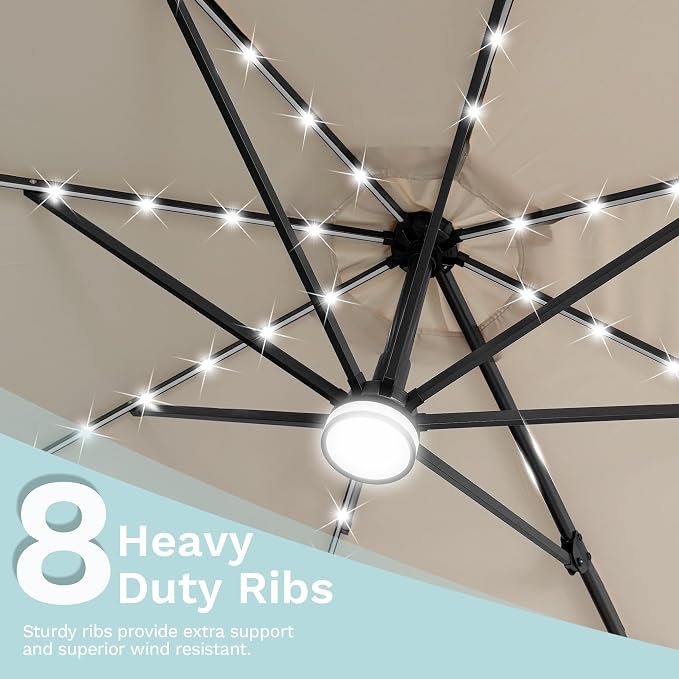 Devoko 10ft Solar LED Patio Umbrella, Round Cantilever Outdoor Umbrella - Image 9