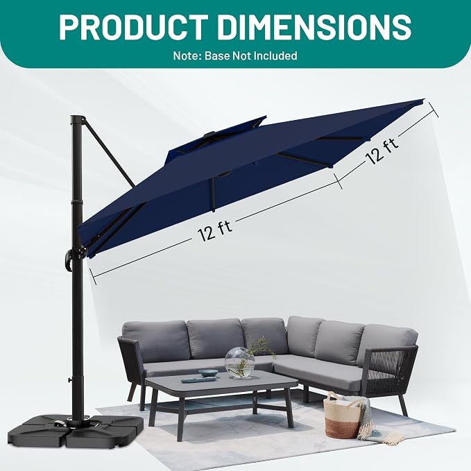12×12 FT Double-Top Cantilever Patio Umbrella, Outdoor Umbrellas - Image 7