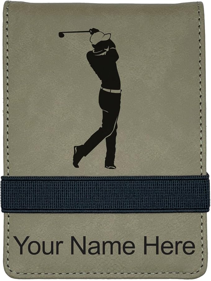 LaserGram Mini Padfolio with Notepad and Pen, Golfer Golfing, Personalized Engraving Included (Light Brown)