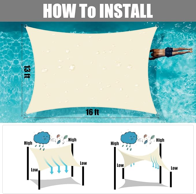 Neween Sun Shade Sail Rectangle Canopy, Waterproof & UV Block Sunshade - Image 5
