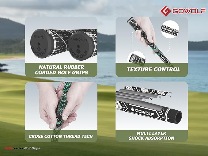 Gowolf Golf Grip Cord Rubber Multi-compound Golf Driver Irons Club Choose 13 Grips with 15pcs Tapes Or Full Kit choose one