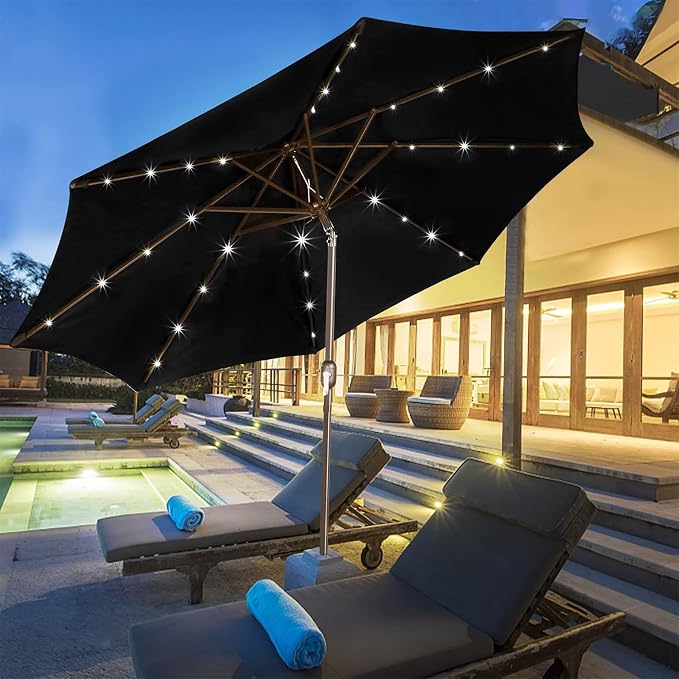 9 ft Solar Umbrella, 32 LED Lighted Patio Umbrella, Table Market Umbrella - Image 6