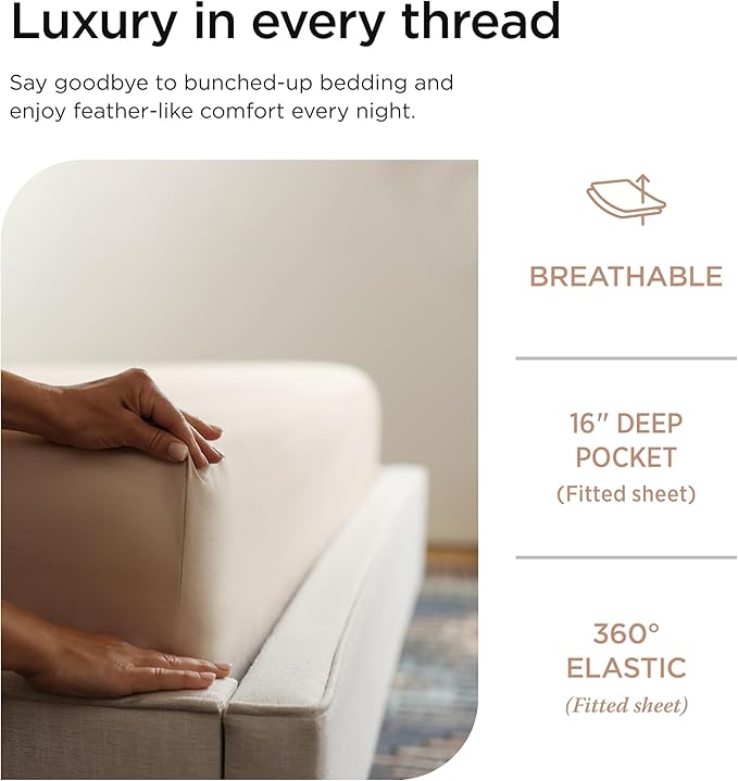 Threadmill Luxury 800 Thread Count California King 100% Cotton Sheets - Light Beige Sateen Weave Bed-Sheets, Better Than Egyptian Cotton,4 Pc Solid Bedding Set, Fits 16" Deep Pocket