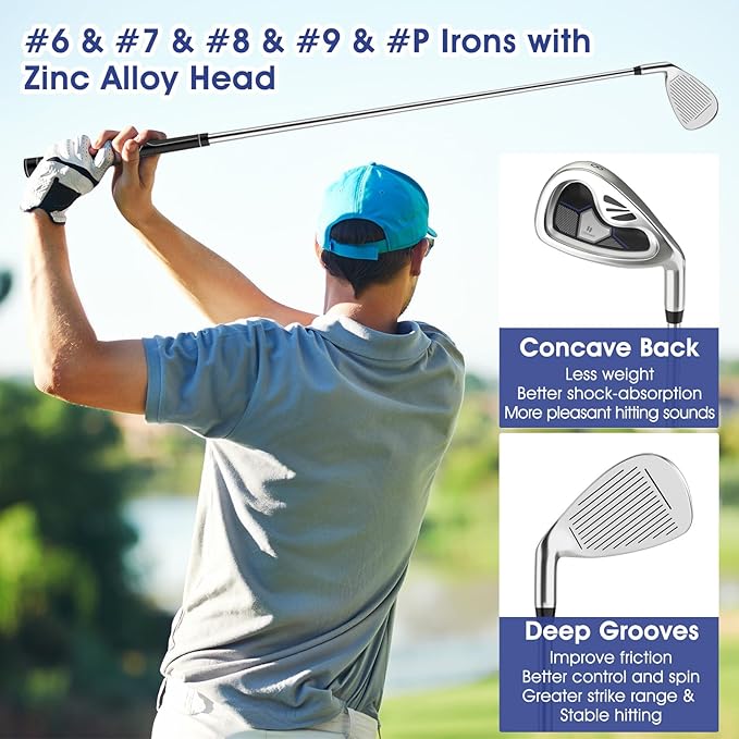 ULTIMATE Men's Complete Golf Club Set – Right-Handed, 9/11-Piece Full Set Including 460cc #1 Driver, #3 Fairway Wood, Hybrid, #6, #7, #8, #9, #P Irons, and a Precision Putter