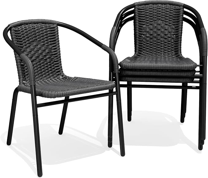 JEAREY Outdoor Patio Rattan Dining Chairs Set of 4, All Weather Stackable by JEAREYOutdoorsCollection