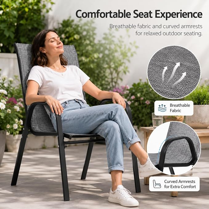 Patio Chairs Set of 4, Stacking Patio Chairs - Image 7
