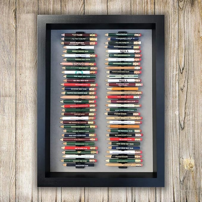 Eureka Golf Pencil Display Case | Holds 64 Round & Hexaganal Pencils| Black/Gray | Made in The USA