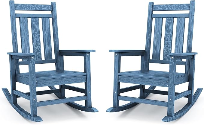 Oversized Outdoor Rocking Chair Set of 2, HDPE Patio Rockers by KINGYES