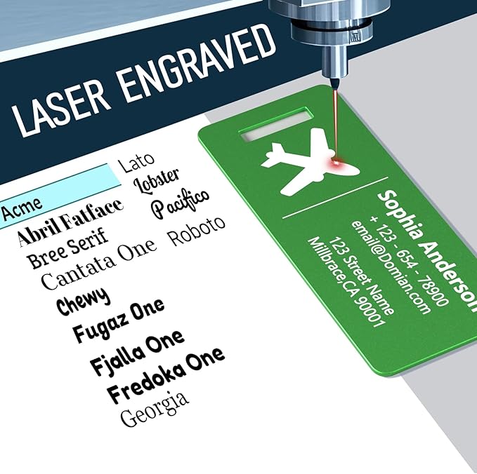 10 Personalized Metal Luggage Tags, Custom Suitcase Aluminum Name Tags with Steel Ring, Laser Engraved Name and Logo, for Travel, Backpack, Baggage, Golf Bag (Green)