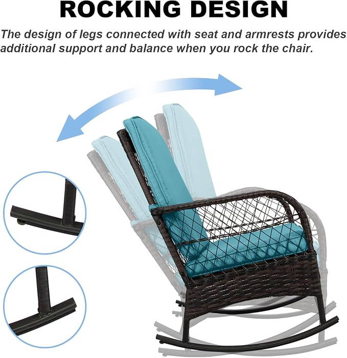 3 pcs Rocking Bistro Set Conversation Chairs PE Wicker Outdoor Rocking Chairs & - Image 4