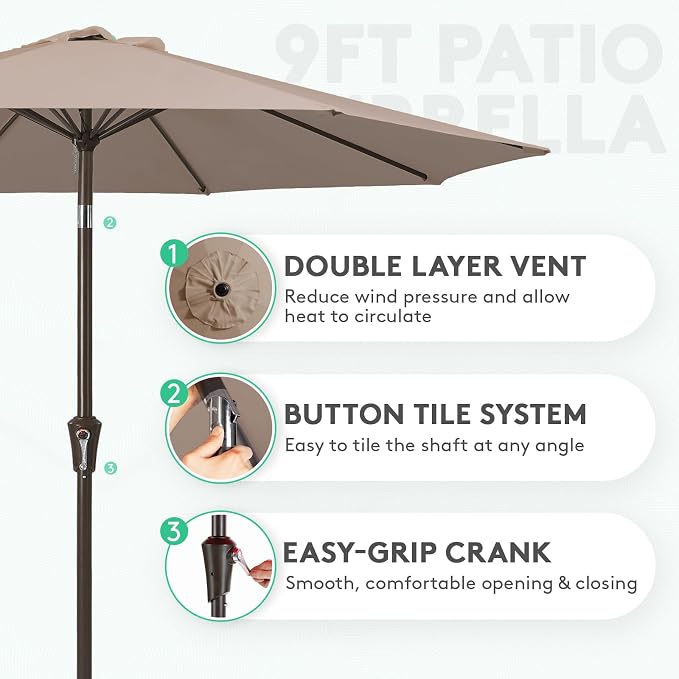 JEAREY 10 ft Outdoor Patio Umbrella w/Tilt and Crank, Tan | 8 Sturdy Ribs - Image 2