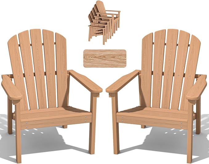 Compact Stackable Adirondack Chairs Set of 2, Teak | 26.3" Wide HDPE, by nevilywood