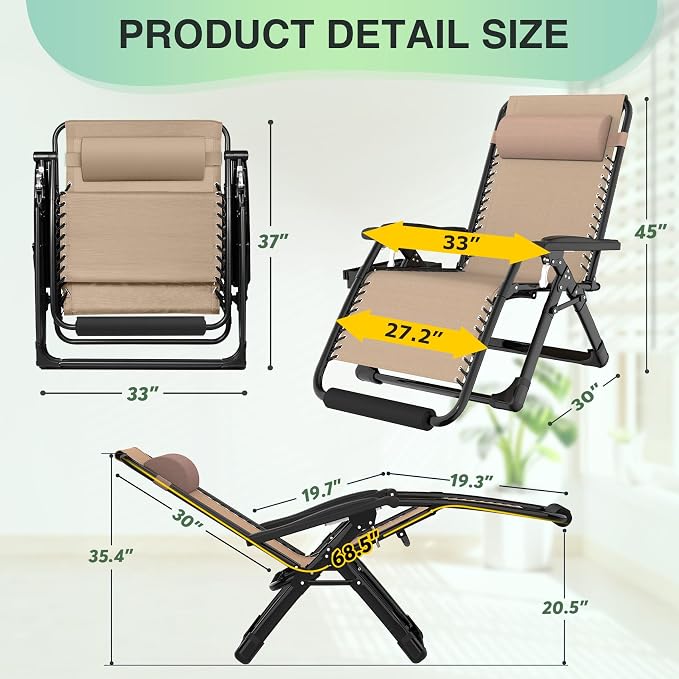 Suteck Oversized Zero Gravity Chair, 500LBS 33In XXL Outdoor Recliner Chairs | - Image 2