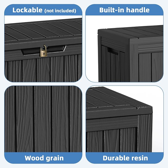 Outdoor Storage Box 100 Gallon Waterproof Resin Deck Boxes Black | UV-Resistant - Image 4