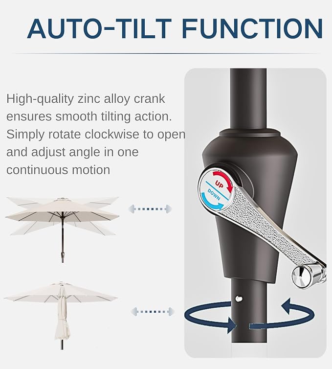 9FT Auto-Tilt Patio Umbrella|Outdoor Market Table Umbrella - Image 2