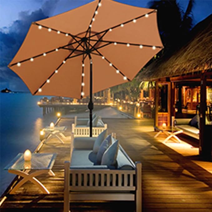 9 ft Solar Umbrella, 32 LED Lighted Patio Umbrella, Table Market Umbrella - Image 5