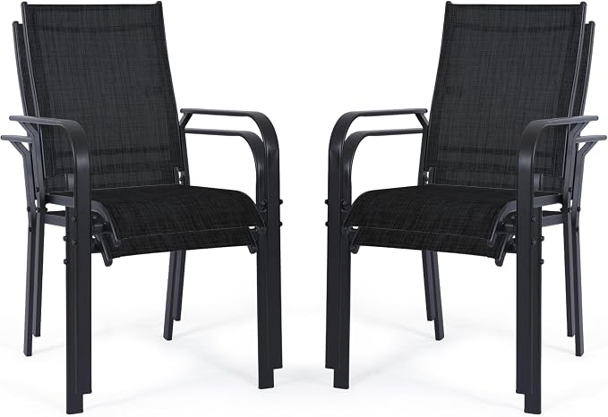 Patio Chairs Set of 4, Stackable Outdoor Dining Chairs, All Weather Breathable by WENTUM