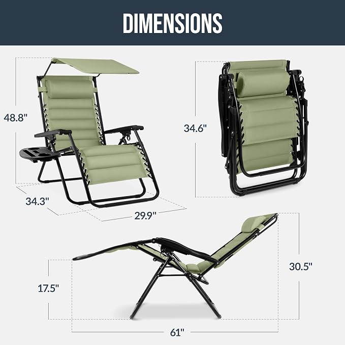 Best Choice Products Oversized Padded Zero Gravity Chair w/Canopy Headrest Cup - Image 2