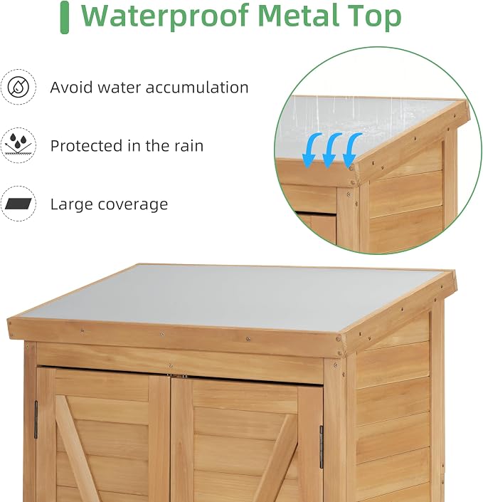 68'' Outdoor Storage Cabinet, Wooden Garden Tool Cabinet - Image 8