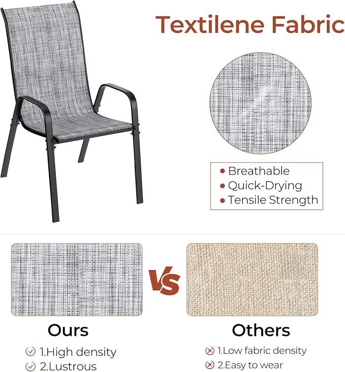 TLSUNNY Patio Chair, Outdoor Stackable Textilene Chairs Set of 4, - Image 6