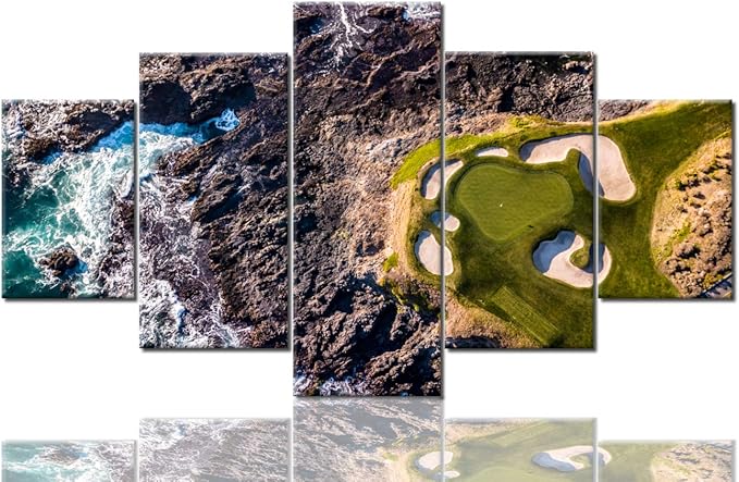 Wall Pictures for Living Room Native America Paintings Multi Panel Prints Wall Art on Canvas California Golf Links Artwork Contemporary House Decor Framed Gallery-Wrapped Ready to Hang(60''Wx32''H)