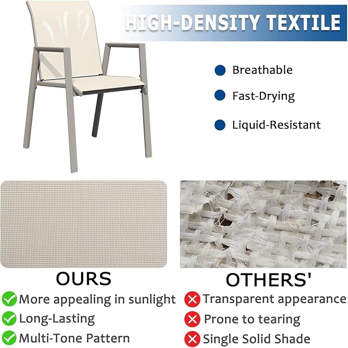 Outdoor Patio Chairs Set of 2, Ivory Beige Stackable Outdoor Chairs, - Image 4