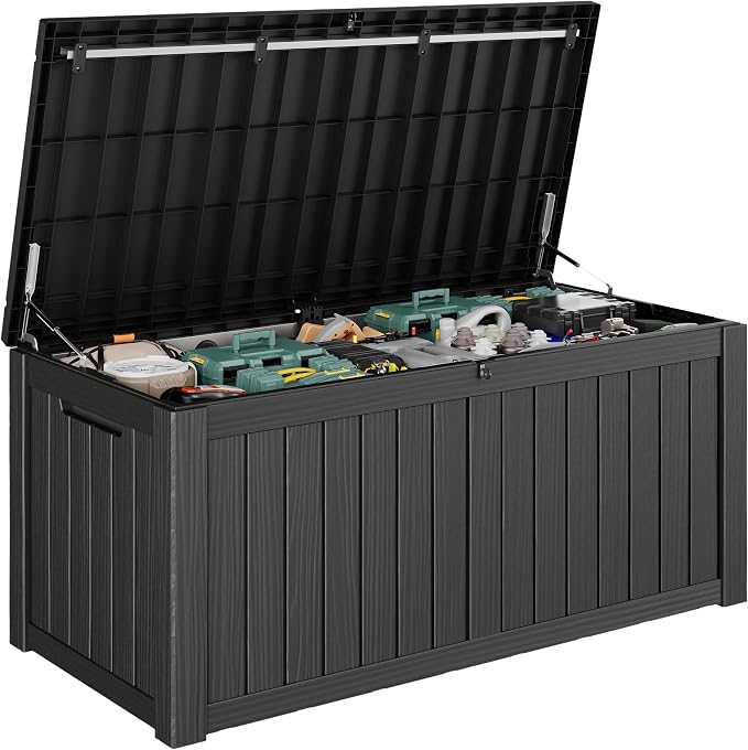 Outdoor Storage Box, 155 Gallon Large Outdoor Resin Deck Box, Storage by KAMABOKO