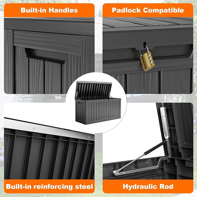 80 Gal Resin Outdoor Storage Box Waterproof Lockable Deck Box | UV-resistant - Image 3