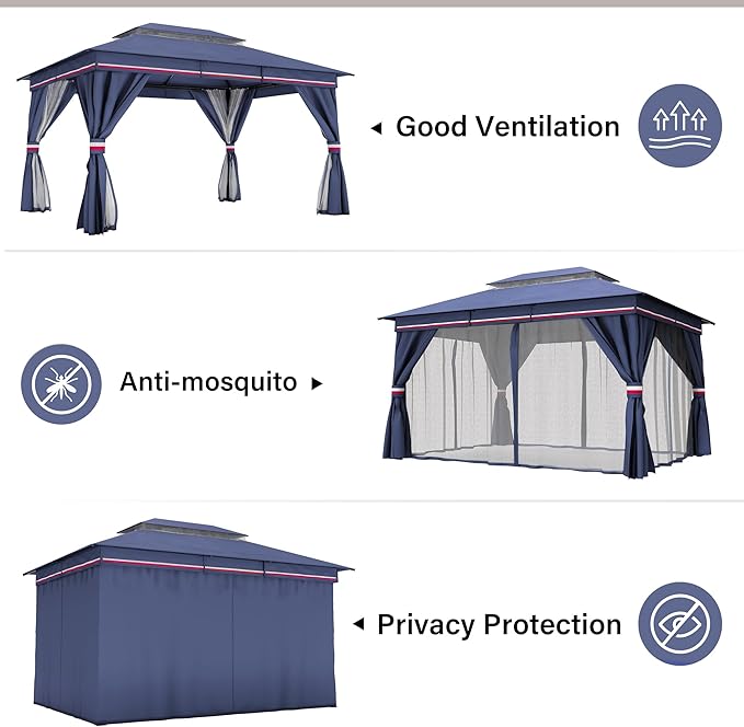 10'x13' Outdoor Gazebo, Metal Frame Heavy Duty Patio Canopy Tent Shelter - Image 5