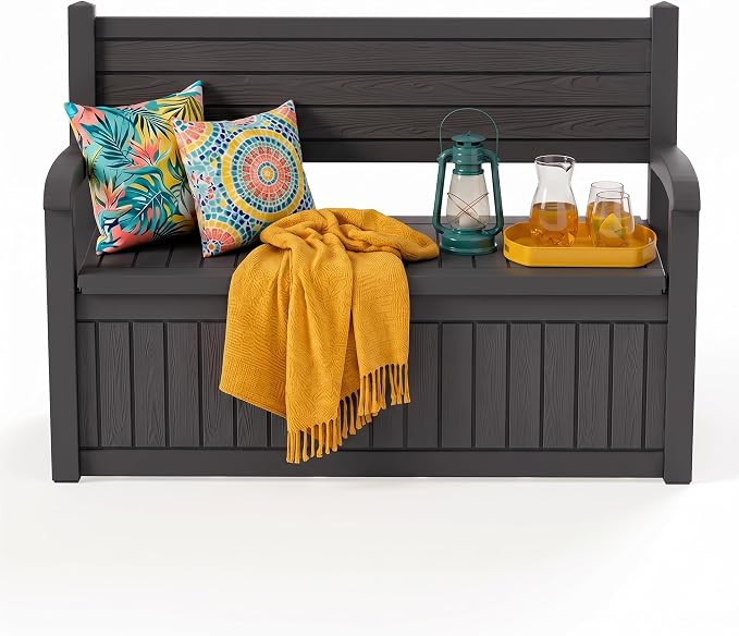 Garden Bench, Outdoor Storage Bench, Resin Patio Furniture Seating | - Image 8