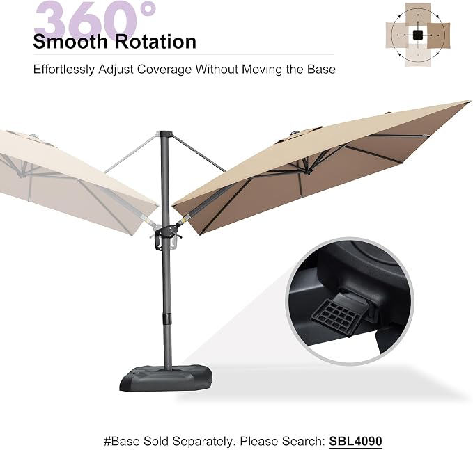 PURPLE LEAF Patio Outdoor Umbrella 9' x 9' Square All-Weather Tapue | Large - Image 6