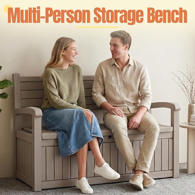 Storage Bench Outdoor Deck Box, Lockable Patio Furniture Grey | Waterproof & UV - Image 6